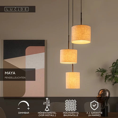 Lucide MAYA - Pendelleuchten - Ø 46 cm - 3xE27 - Beige - USP